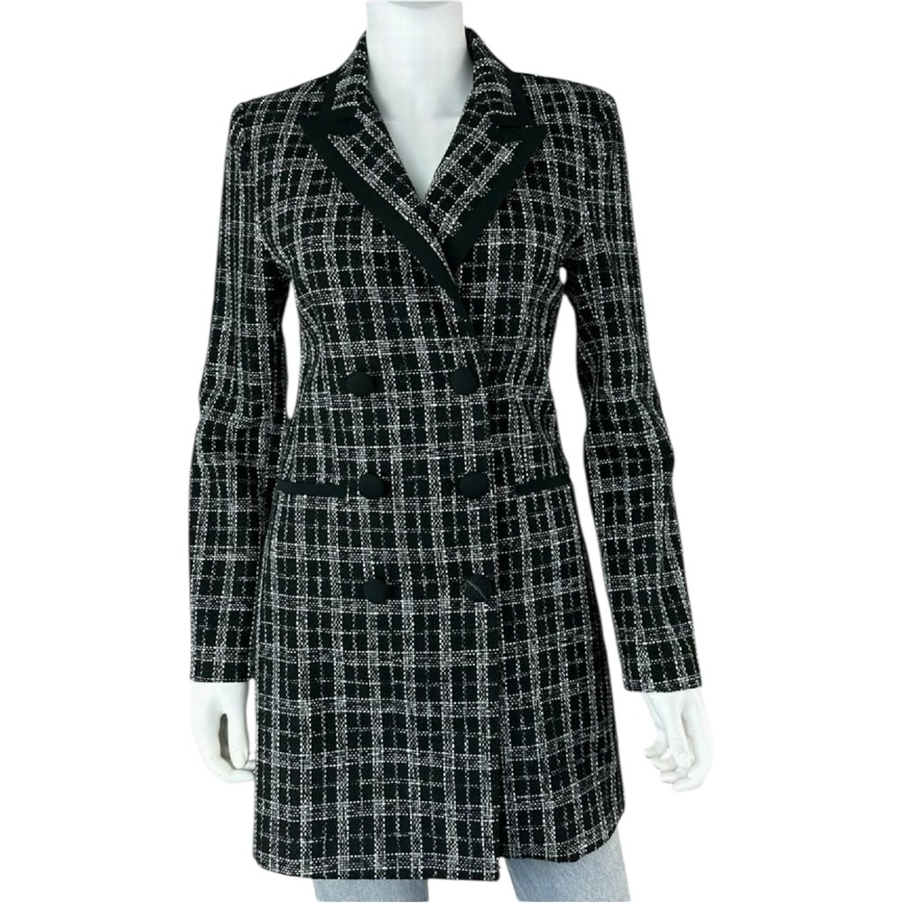 idem ditto Black Plaid Tweed Doublebreasted Coat Size S